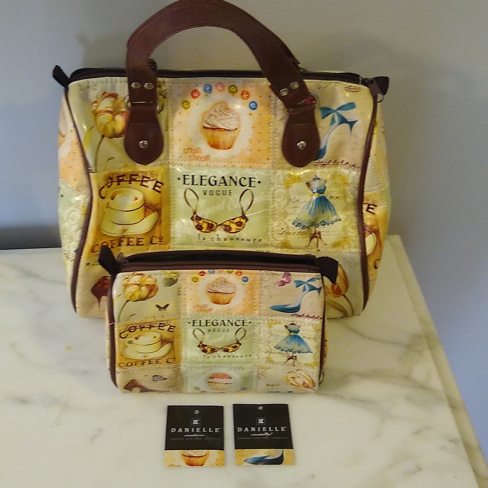 3/$12 Women's Elegant Coffee Print Bag Set - Brown and Cream - Picture 9 of 9